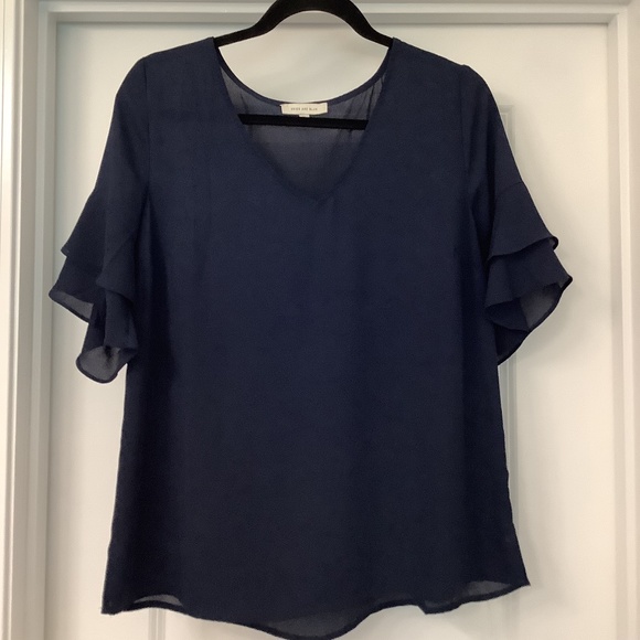 Skies are blue Navy short sleeve ruffled top M - Picture 1 of 3